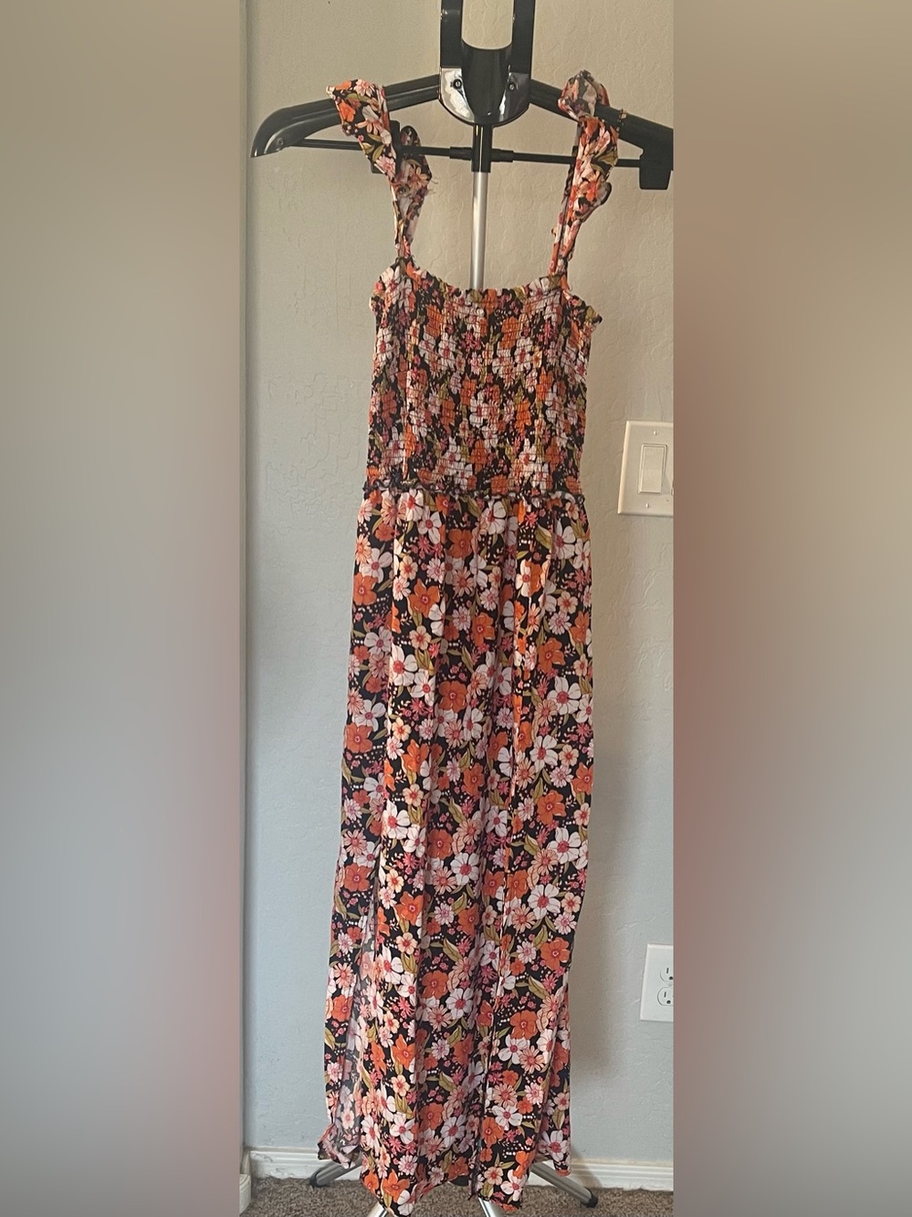New Look Floral Maxi Dress  - Black with Orange & White Flowers